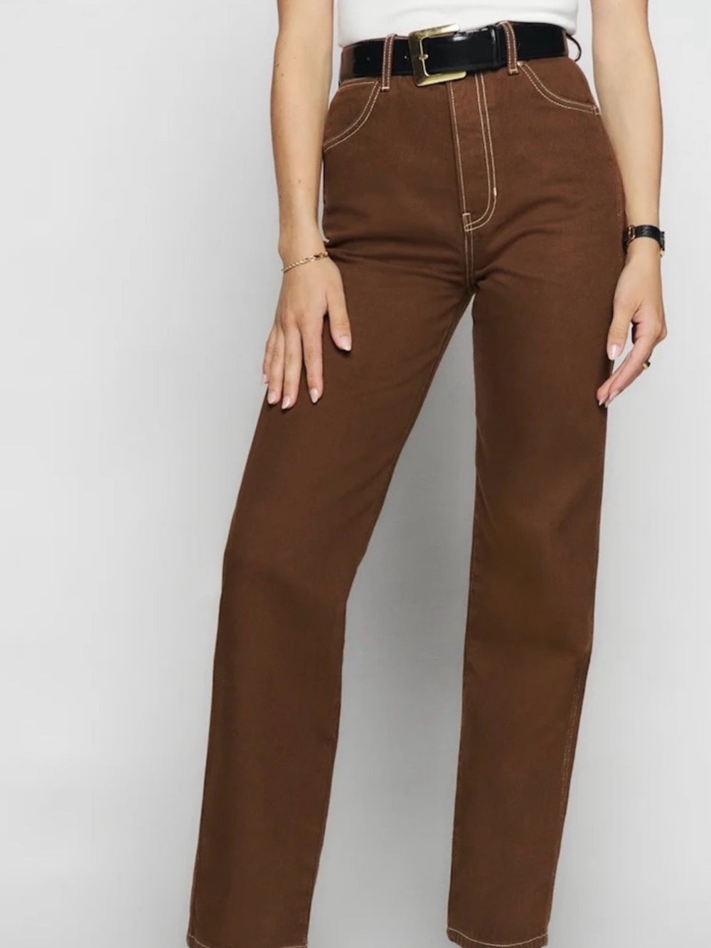 Reformation Cowboy High-Rise Straight Jeans — Brown